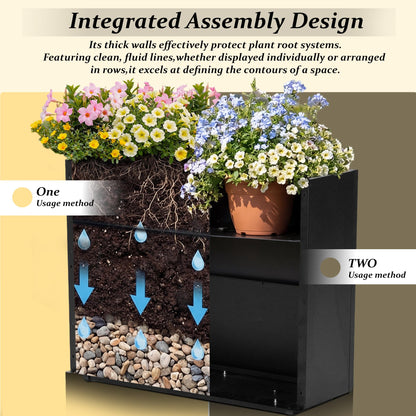 38"X13" X 30" Outdoor Planter Block Tall Rectangular Skinmy, Black Metal Patio Planters for Privacy Screen Planter Box Front Porch Adjustable with Drainage Holes & Rust-Proof Coatin (Black, 1)