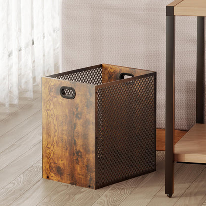 Huxitocan Retro Office Trash Can, Iron and Wood Combination Bedroom Garbage Can, Rectangular Design Wastebasket with Handle, Industrial Style Trash Can for Home Office, 4.5 Gallon (Patent Pending)