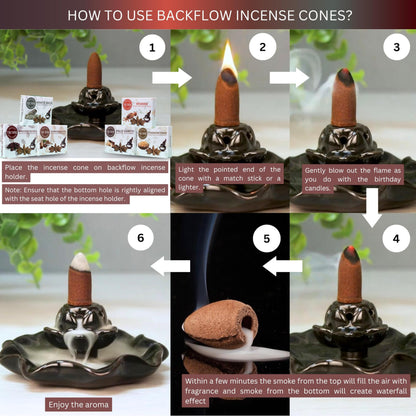 Woody - Backflow Incense Cones for Waterfall - Scented Inscents-Cones - Sandalwood, Dragons Blood, Palo Santo, White Sage - Insiensos Aromaticos - 6x10=60 Large Variety Pack - Back Flow Down Reverse