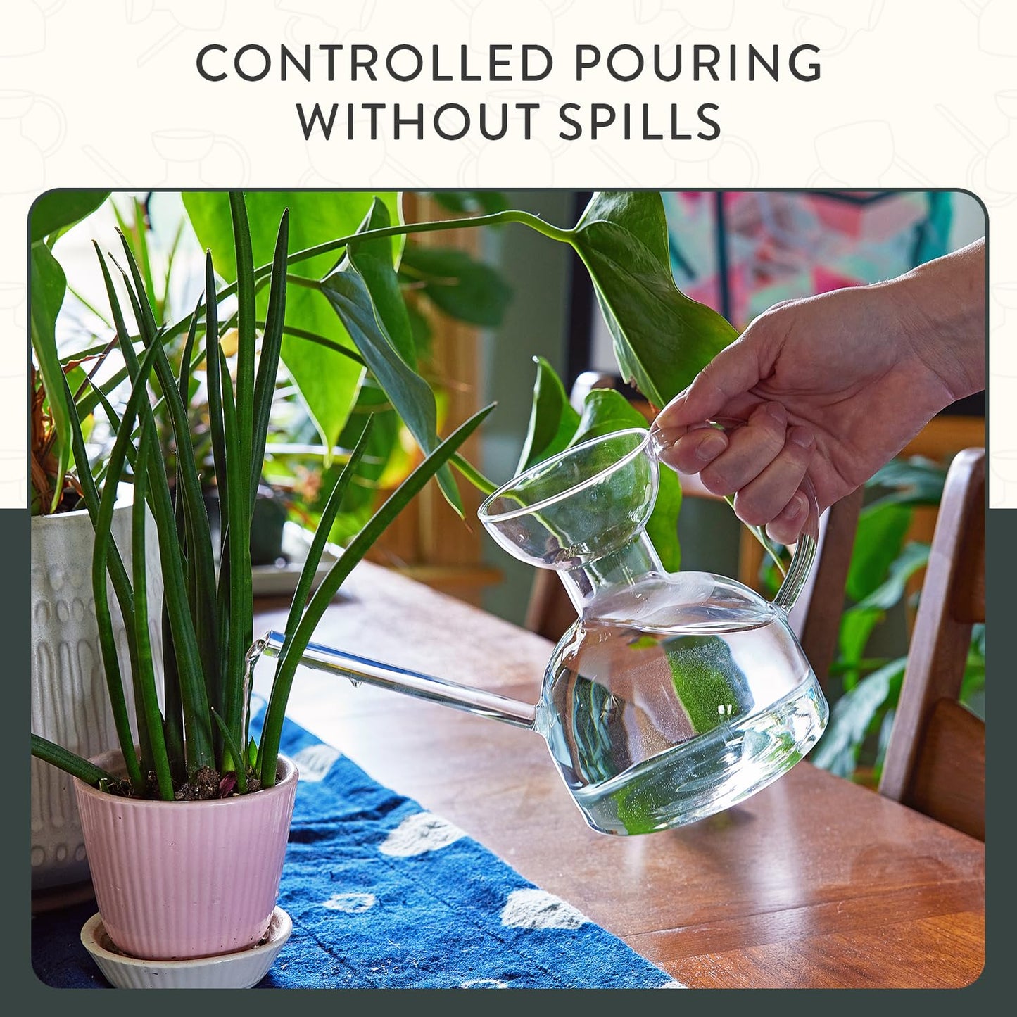 Modern Sprout Plant Watering Can - Handcrafted from Borosilicate Glass - Long Spout Vessel for Indoor Plants - 32 Oz Capacity - Multipurpose Watering Can and Flower Vase for Houseplants (Clear)