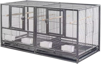 1F/2F/3F Stackable Center Divided Breeder Breeding Bird Flight Double Rolling Cage for Aviaries Canaries Cockatiels Lovebirds Finches Budgies Small Parrots. (Black Vein, Cage Without Stand)