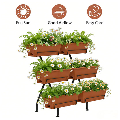 Vertical Garden Planter 3 Tier Vertical Raised Garden Bed Standing Garden Planters with 6 Container Boxes Elevated Garden Planters Indoor Outdoor Herb Planter for Flowers Vegetables Plants, Brick Red
