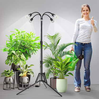 SANSI Grow Lights for Indoor Plants, 4 Head Dimmable Plant Lights for Indoor Growing, 35"-64" Adjustable Tripod LED Grow Light Lamp with Remote Control Auto On/Off Timer 4 Pack of Par20 10W Bulbs
