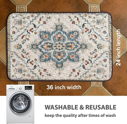 nunubaby Washable Pee Pads for Dogs, Stylish, Non-Slip and Leak-Proof Pee Pads. Reusable Potty Pads for Dogs for Crates and Floors.(Beige/Floral, 24" x36" )