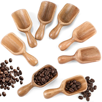 Sieral 8 Pcs Wooden Scoops for Canisters Acacia Wooden Scoop for Jars Mini Measuring Spoons for Ground Beans or Tea, Kitchen Scooping for Powder Bath Salt Laundry Detergent Shove Multipurpose
