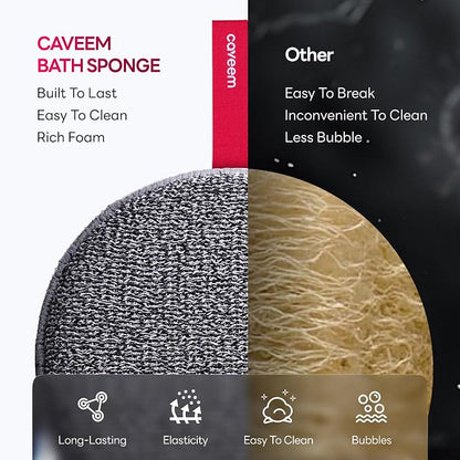 Caveem Exfoliating Body Scrubber, Extra Rough Shower Exfoliator Sponge, Body Exfoliating Sponges for Remove Dead Skin, Bath and Body Exfoliate Buffer, Round Sponge for Women (2 Pack)