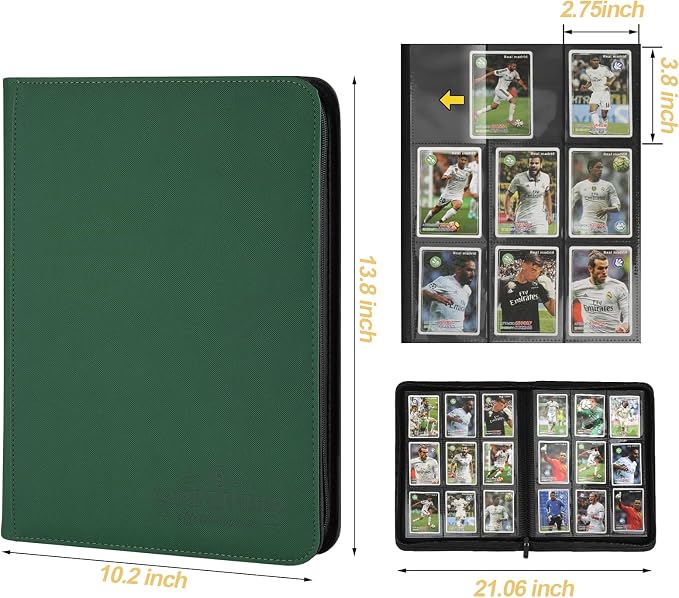 9 Pockets Card Binder,Premium Zip Trading Card Binder,540 Double Sided Pocket PU Collection Binder, Collector Album, Card Folder for MTG, TCG, Business Cards.(Blackish Green)