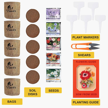 Indoor Daisy Garden Starter Kit with Gardening Tools - Planter Bags, Markers, Soil Disks and Shears, Home Gardening Gifts for Women Men Plant Lovers