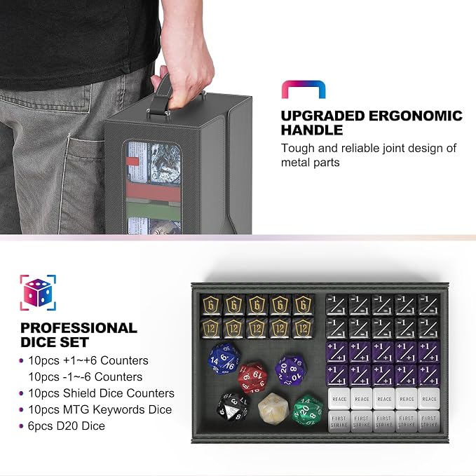 UAONO MTG Deck Box, 6-Deck Modular Commander Deck Box with Extra Dice Set | Hold 600+ Double-sleeved Cards, Modular Deck Box with 35PT Magnetic Card Holder for Magic the Gathering Multicolor Limited