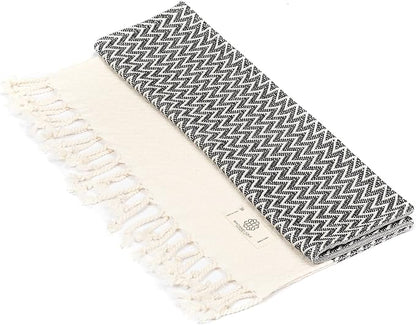 Madamelique Exclusive Hand Towels Set of 2-18 x 40 Inches - Decorative Bathroom Peshtemal Towel for Hand, Face, Hair, Yoga, Tea, Dishcloth, Kitchen and Bath - 100% Pure Cotton (Black)