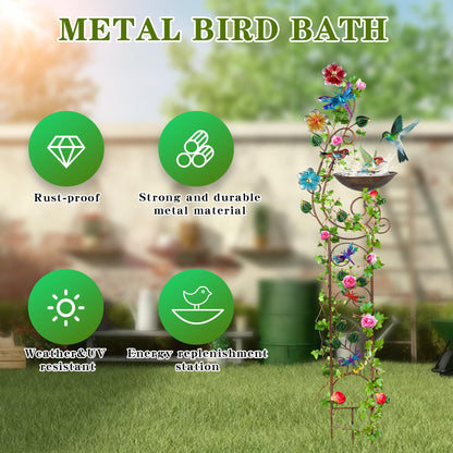 YADOOLIFE 57” Bird Bath with Garden Trellis for Climbing Plants Outdoor, Small Decorative Trellises Metal Birdbath Bird Baths, 1 Piece (Dragonfly)
