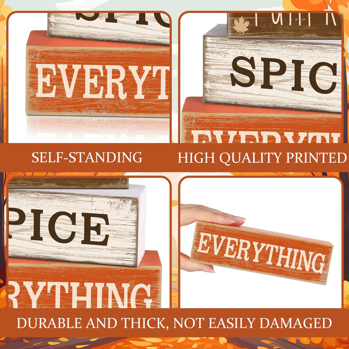 Moucuny 4 Pcs Thanksgiving Decorations for Home Fall Cup Decor Thanksgiving Table Centerpiece Fall Tiered Tray Decor Rustic Wooden Cup Block Sign Gift Farmhouse for Harvest Party Home Kitchen