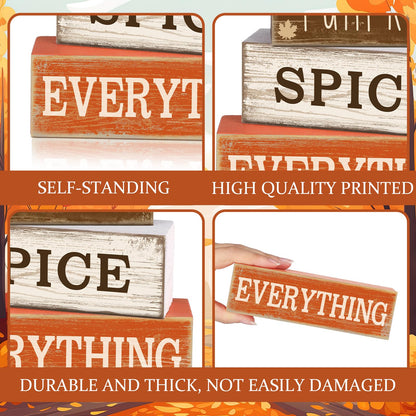 Moucuny 4 Pcs Thanksgiving Decorations for Home Fall Cup Decor Thanksgiving Table Centerpiece Fall Tiered Tray Decor Rustic Wooden Cup Block Sign Gift Farmhouse for Harvest Party Home Kitchen
