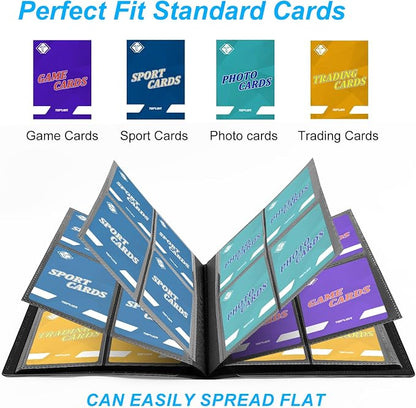 4 Pocket Card Binder for 160 Sleeves, Card Folder Ablum for Trading Cards Collection for Sports Cards, Baseball Cards, Game Cards, Mini TCG Binder Fit for MTG, Gift for Card Collector (Black)
