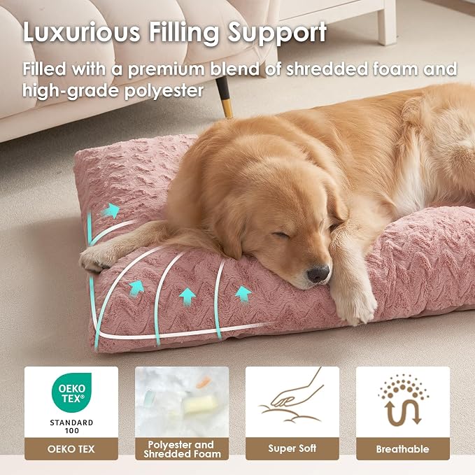 EHEYCIGA Washable XL Dog Bed for Crate 41x27 Inch, Kennel Pad for Extra Large Dogs Up to 65 lbs, Plush and Comfy Pet Sleeping Mat, Pink