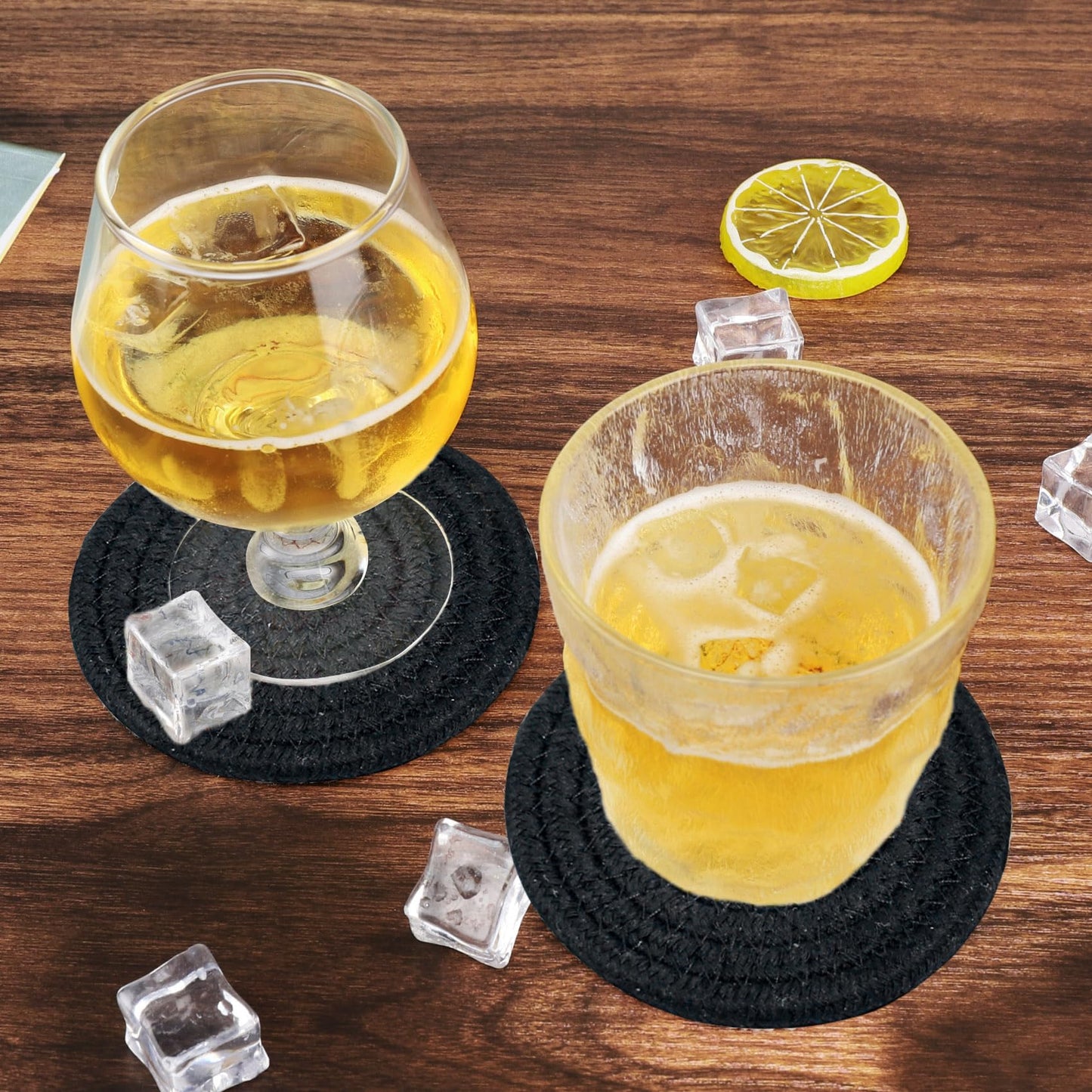 ABenkle 8 Pcs Drink Coasters with Holder, Cotton Woven Absorbent Coasters for Drinks, Minimalist Home Decor Coaster Set for Wooden Tabletop Protection Table, 4.3 inches