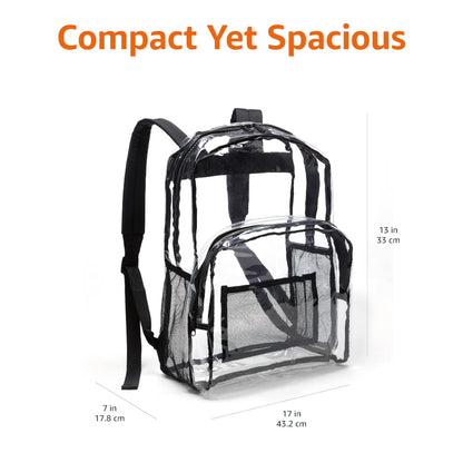 Amazon Basics Transparent Clear School Backpack, Water-Resistant PVC Plastic, Reinforced Shoulder Straps, 17 x 7 x 13 in