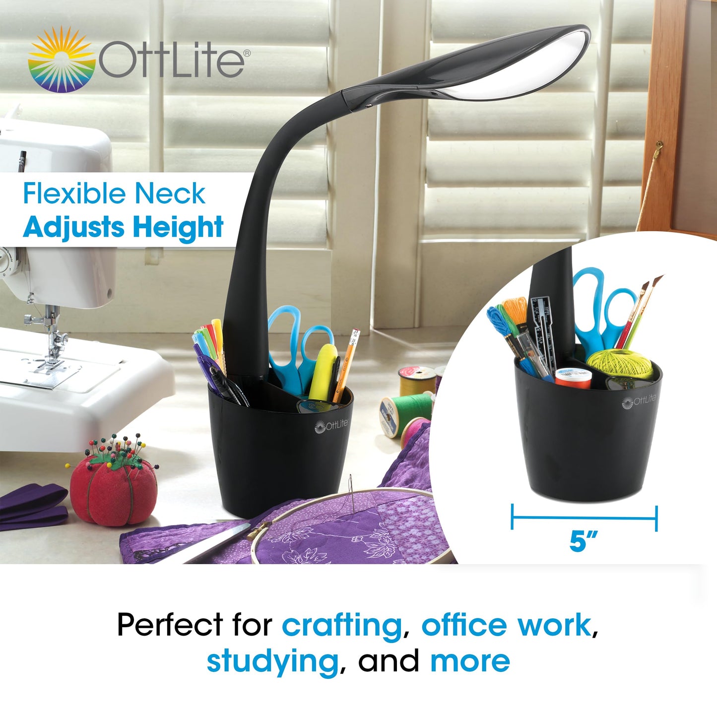 OttLite LED Desk Space Organizer Lamp - 4 Brightness Levels, Additional Storage, Great for Workstation, Offices, Dorms