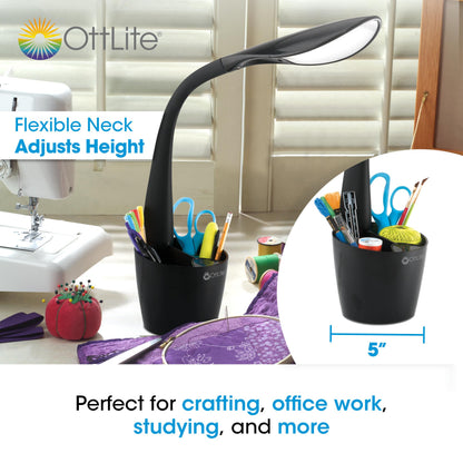 OttLite LED Desk Space Organizer Lamp - 4 Brightness Levels, Additional Storage, Great for Workstation, Offices, Dorms