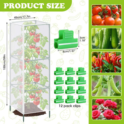 3Pack Garden Bird Netting Plant Cover for Square Tomato Cage,59"x17.7" Insect Bird Barrier Tomato Cage Net with Zipper&12pcs Clips,Tomato Trellis Netting Protection Mesh Cover for Protecting Plants