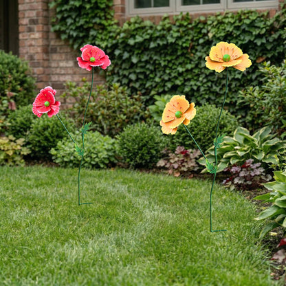 WKHOMEDECO Metal Flowers for Outside, 30" Tall 2-Pack Decorative Garden Stakes - 3D Double-Layer Iron Flowers, Metal Flowers Outdoor Decor for Garden Yard & Patio