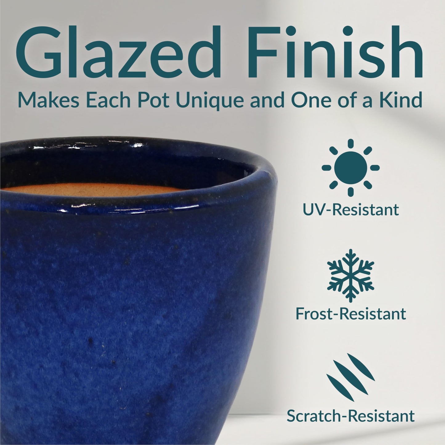 Sunnydaze Resort Round Ceramic Planter - Set of 2 Indoor or Outdoor Plant Pots with Drainage Hole - 8" - Imperial Blue Glaze