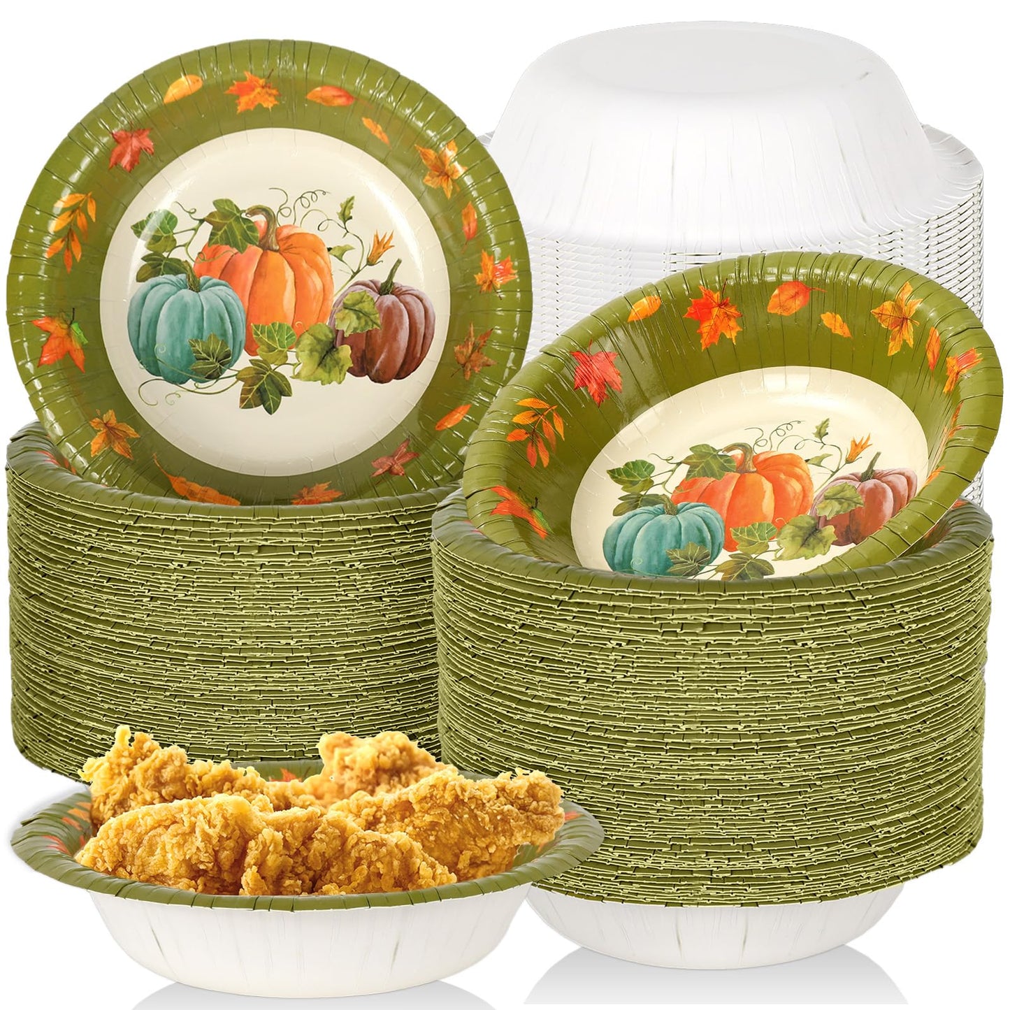 Whaline 100 Pcs Fall Paper Bowls Pumpkin Maple Leaves Treat Snack Cups Watercolor Ice Cream Bowl for Autumn Thanksgiving Food Party Supplies