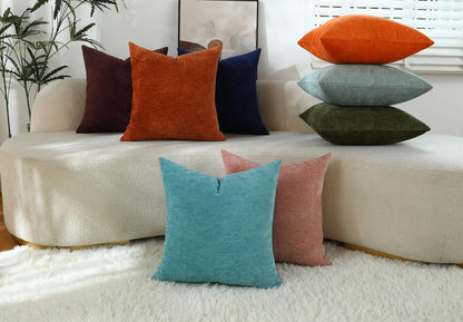 Qanatmz Burgundy Red Chenille Decorative Couch Throw Pillow Covers, Soft Cushion Cases for Home Livingroom Sofa Décor, Pack of 2, 14 x 14 Inches
