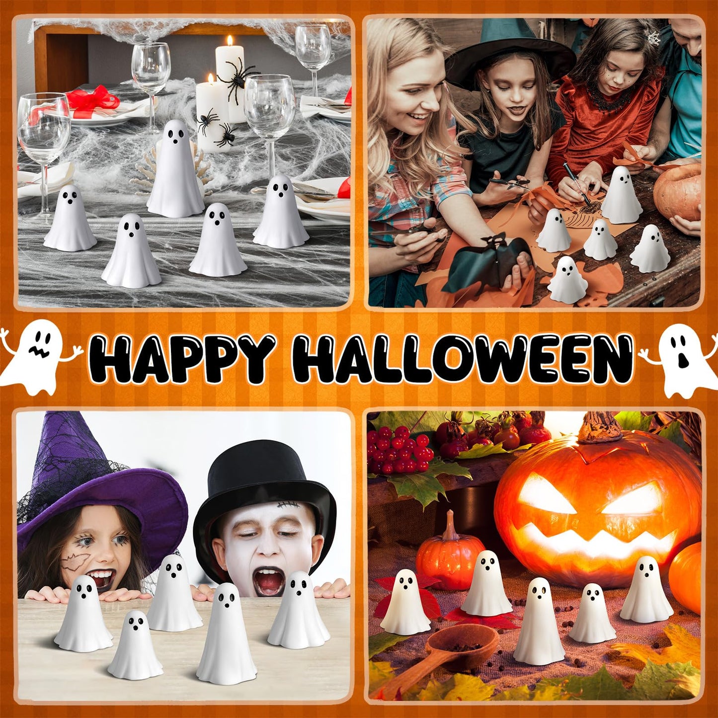 Amyhill 5 Pcs Halloween Ghost Figurine Resin Ghost Sculpture Statue Cute Halloween Decorations Spooky Tiered Tray Decor for Indoor Home Table Centerpieces Party Kitchen Tabletop Shelf(Fresh,White)