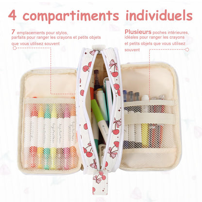 BuyCard Large Capacity Pencil Case, White With Pink Cherry Pattern, Corduroy Pencil Bag with Zipper Closure, Graduation Gift Office Stationery Storage Pen Pouch for Classroom Teacher