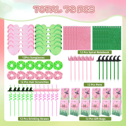 LiYiQ 72 Pcs Witch Party Supplies Return Gifts for Party Halloween Teacher Gift Stationery Gifts from Teacher Straws Pen Notebooks Scrunchies Sunglasses for Classroom Exchange Birthday