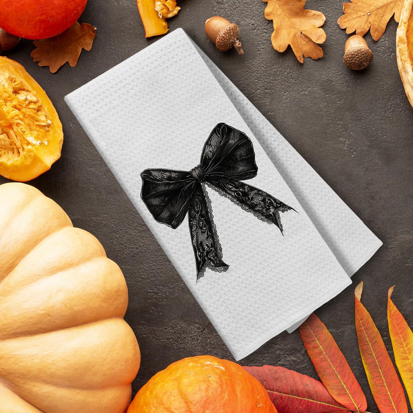 Kemingni Halloween Kitchen Towels - Gothic Coquette Black Bow Hand Towels for Bathroom, Gothic Kitchen Decor, 16x24 Inches