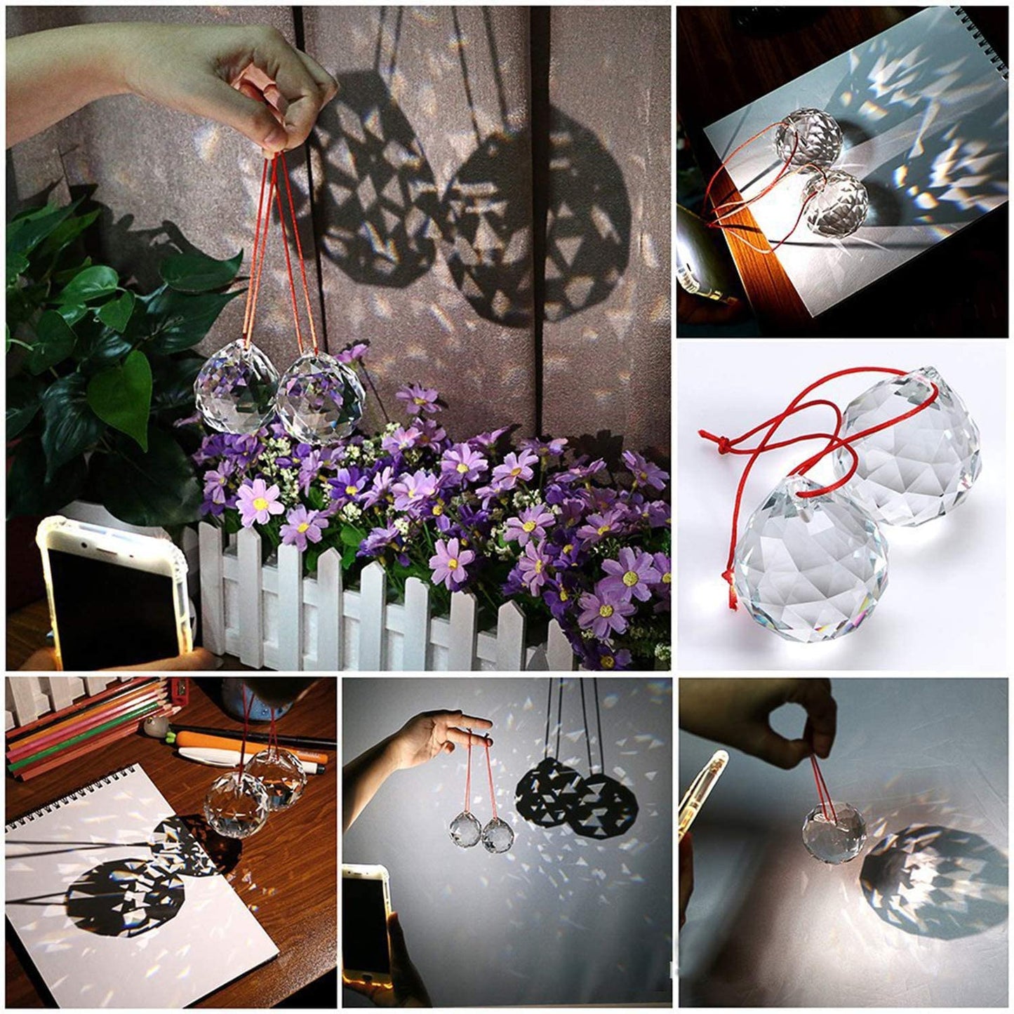 MerryNine 6 Pcs Clear Crystal Ball Prism Sun Shine Catcher Rainbow Pendants Maker, Hanging Crystals Prisms for Windows, for Feng Shui (30mm/40mm/50mm 6Pack)
