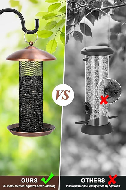 Gtongoko Finch Bird Feeders for Outdoors 2.5 LB Capacity Squirrel Proof Metal Mesh Tube Bird Feeders Thistle & Nyjer Seed Hanging Feeder, Copper, 1 Pack