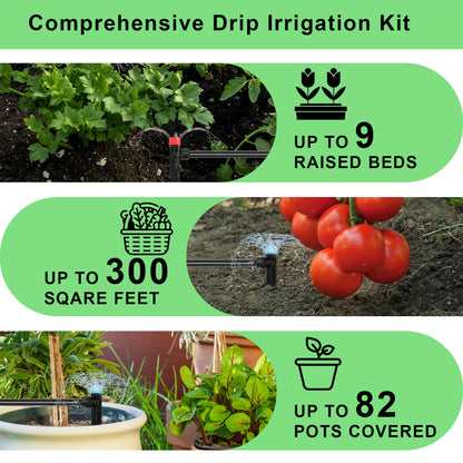250FT Drip Irrigation Kit – 2026 New Quick-Connect Micro Irrigation System with 1/4'' 1/2'' Tubing, Locking Nozzle Emitters, Adjustable Misting Sprayers for Gardens, Lawns,Raised Beds and Greenhouses