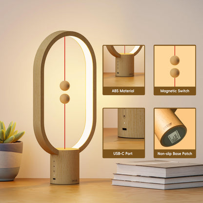 Xhope4u Table Lamp for Bedroom - Balance Lamp,Bedside Lamp with Touch Dimmer,Nightstand Lamp,3 Level Brightness Rechargered Night Light for Home,Office,College Dorm (Wood Color)