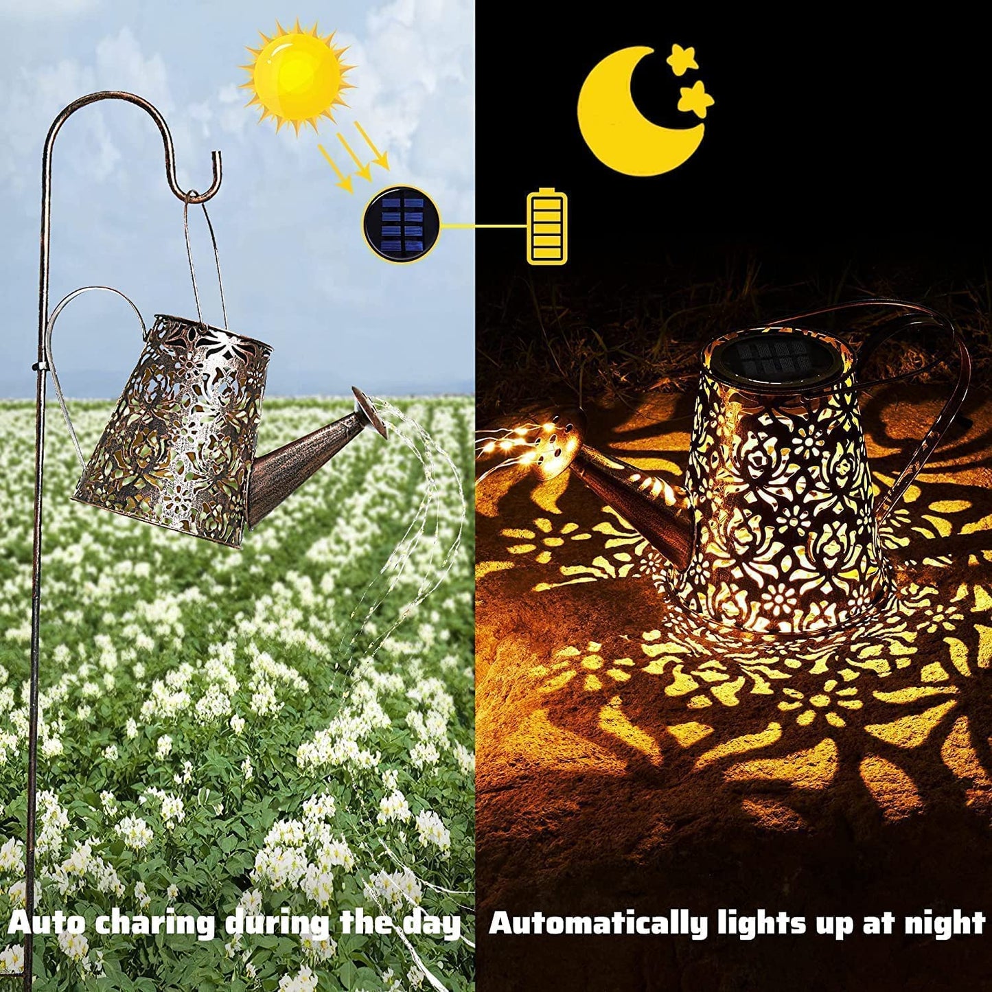 Solar Lights Outdoor Decorative, Metal Solar Watering Can Lights Waterproof, Large Hanging Garden Decor Yard Lights Outside Patio Lawn, Gifts for Mom Grandma Women Birthday Christmas