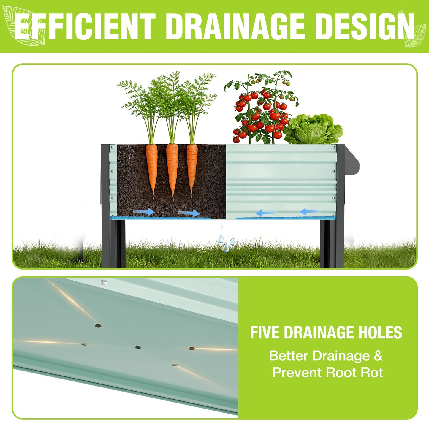 WORKPRO Galvanized Raised Garden Bed with Legs & Wheels, 37x14.6x31.6in, 400LB Capacity Elevated Planter Box for Garden, Backyard, Patio & Deck, Light Green