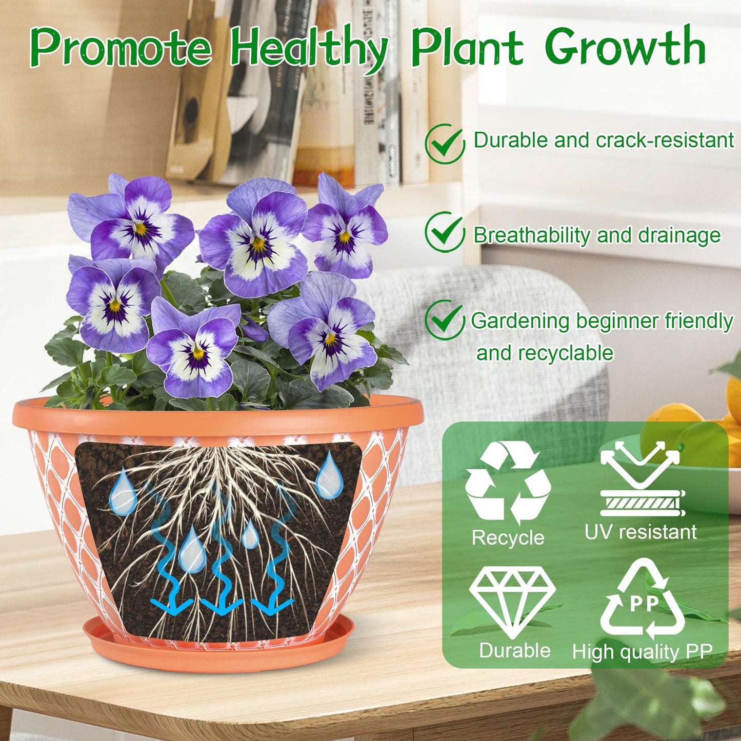 Nooulap 6 Pack 8 Inch Plant Pot, Flower Pots for Indoor Outdoor, Durable Decorative Planters for House Garden Plants Herbs Flowers Succulents, Orange and White Checkered Design