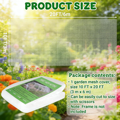 10FT x 20FT Garden Netting Ultra Fine Mesh Netting Plant Cover Insect Bird Netting Barrier for Garden Protection Row Cover for Raised Beds/Greenhouse Vegetables Fruits Flowers Trees