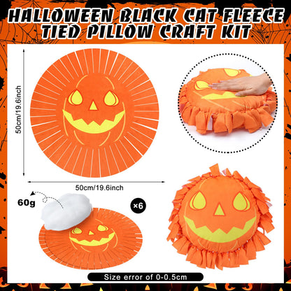 Weysat 6 Sets Halloween Pumpkin Tied Pillow Craft Kit Jack-O'-Lantern DIY Pillow Craft Gifts with Pumpkin for Halloween Home Decorative Couch Sofa Classroom Giveaways