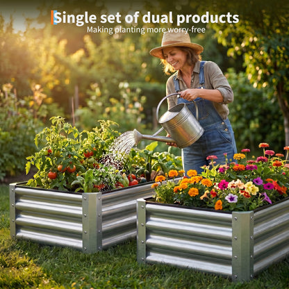 ActiveTrail 2 Pack Galvanized Raised Garden Bed Kit, Large Rectangular Metal Oval Raised Garden Beds, Outdoor Deep Root Box Planter for Gardening, Vegetables, Flowers, Herbs (4x2x1FT, Silver)