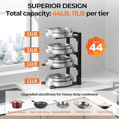 MUDEELA 2 Pack Pots and Pans Organizer under Cabinet, 4-Tier Heavy Duty Pan Organizers inside Cabinet Kitchen Storage, Adjustable Pot Rack Holds up to 44 LB Cast Iron Skillets Shallow Cookware