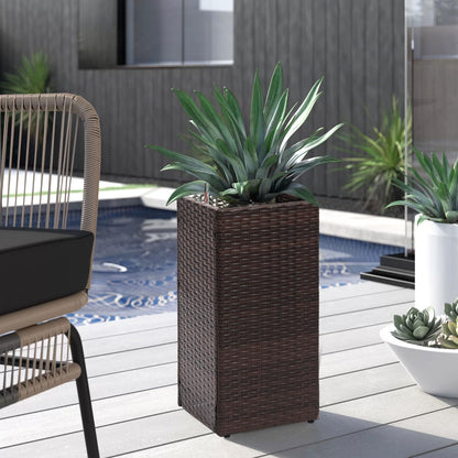 LEWIS&WAYNE Set of 2 Tall Planters for Outdoor Plants Handmade 24'' Wicker Tall Square Planter Box with Removable Liners Modern Planter for Indoor Outdoor Garden Patio Front Porch - Brown