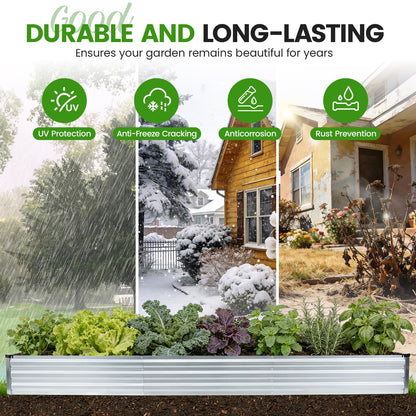 G GOOD GAIN 12x4x1ft Galvanized Raised Garden Bed, Heavy-Duty Metal Planter Boxes Outdoor for Vegetables Flowers Herbs, Silver(1 Pack)