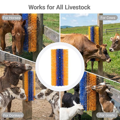 2 Pack Livestock Scratching Brush, Large Horse Grooming Brush Kit With Stainless Steel Curry Comb for Full Massage, Heavy Duty Animal Scratcher for Goat, Cow, Donkey, Horses, Barn or Pasture