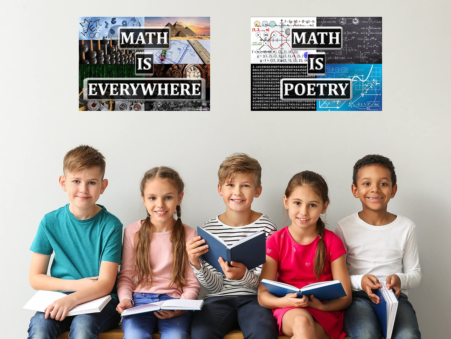‘Math Is Everywhere’ and ‘Math Is Poetry’ Posters - Laminated 14x19.5 - Educational Charts, Mathematics Classroom Posters and Decorations, Back to School Supplies, Learning Posters for Math and Science Classes, STEM and STEAM Posters