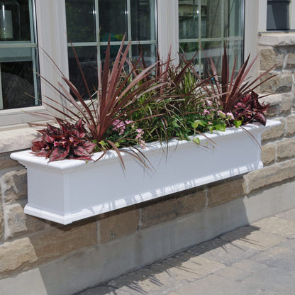 Mayne Yorkshire 5ft Window Box - White - 60in L x 12in W x 10in H - with 1.25 Gallon Built-in Water Reservoir (4825-W)