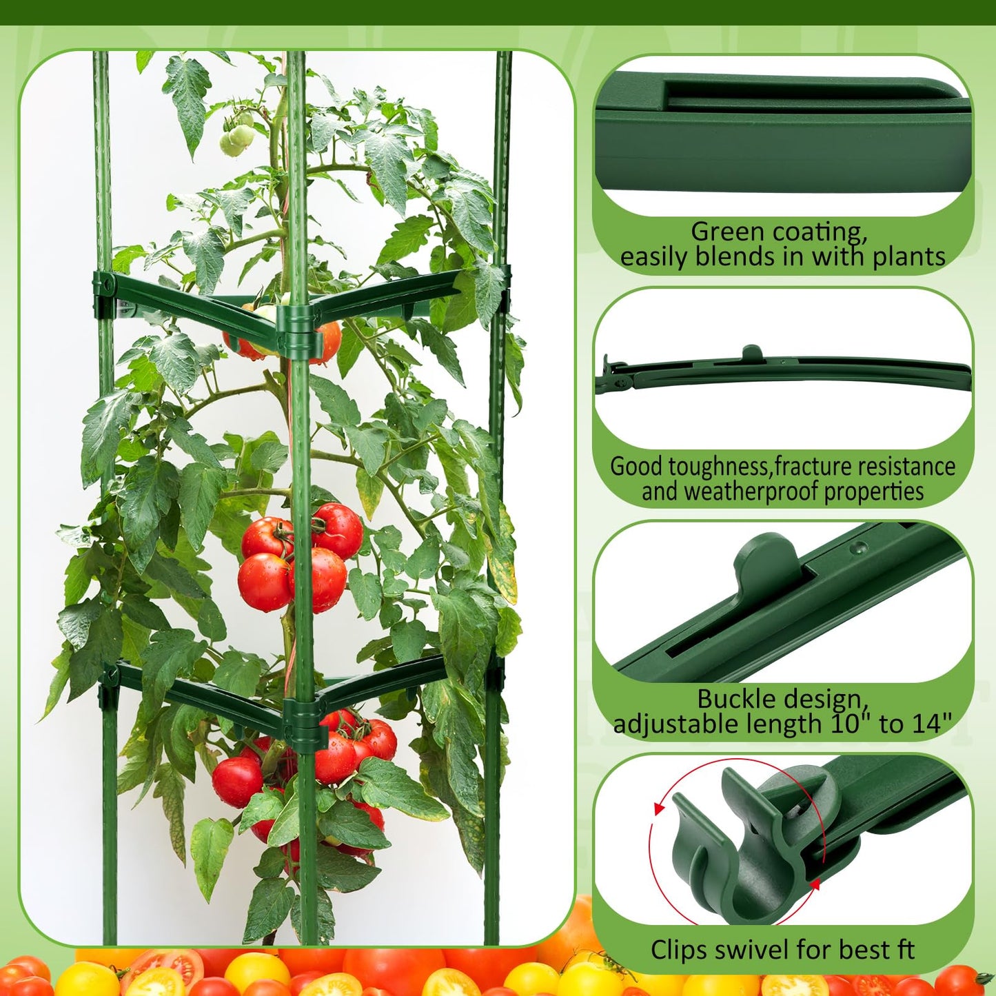 Threehoney 24 Pcs Garden Adjustable Stake Arms for Tomato Cage 10 to 14'' Plant Stake Connectors Expandable Trellis Climbing Rod Tomato Stick Supports for 11 mm Diameter Climbing Plants Vegetables