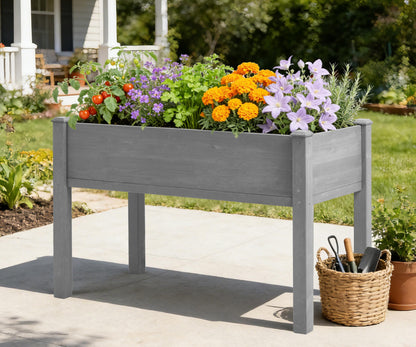 48×24×30 Inch Raised Garden Bed with Legs, Solid Wood Elevated Planter Box Stand with Liner for Outdoor Patio, Backyard & Balcony